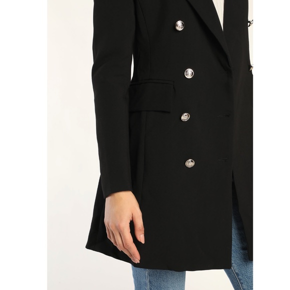 Lulus Captain’s Blog Black Double-Breasted Coat Size Small Neutral Jacket - Picture 11 of 12